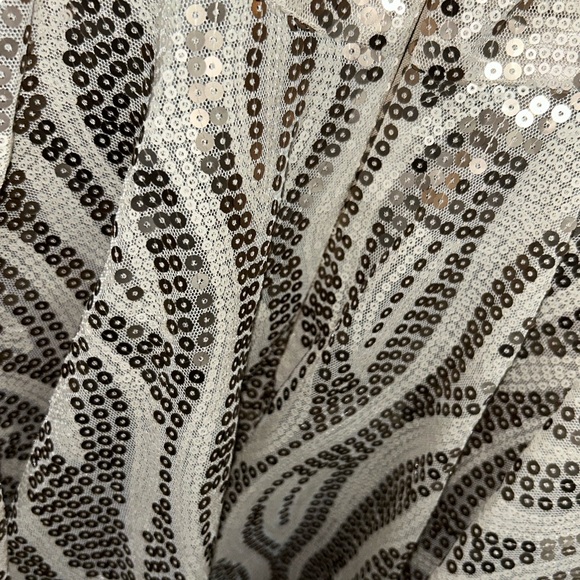 BeBe Sequin Fit & Flare Dress, Beige with Pewter Sequins - Picture 3 of 6